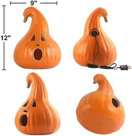 12" Jack O' Lantern - Halloween Pumpkin Decorations - Waterproof Shatterproof Fake Artificial Pumpkin Safe for Indoor Outdoor Decor- Perfect Halloween Party Favors Bell Shaped