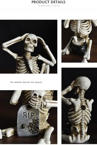 Set of 3 Skeleton Statues, Horror Skull Halloween Resin Decor, See/Hear/Speak no Evil Collectible Figures Home Decoration