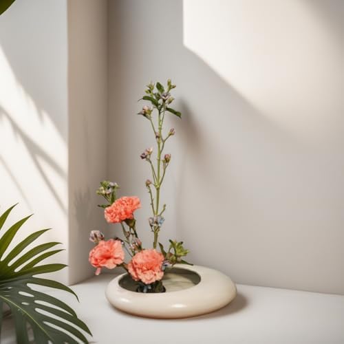 Ikebana Kit, Japanese Oval Vase, 2.4in Floral Frog