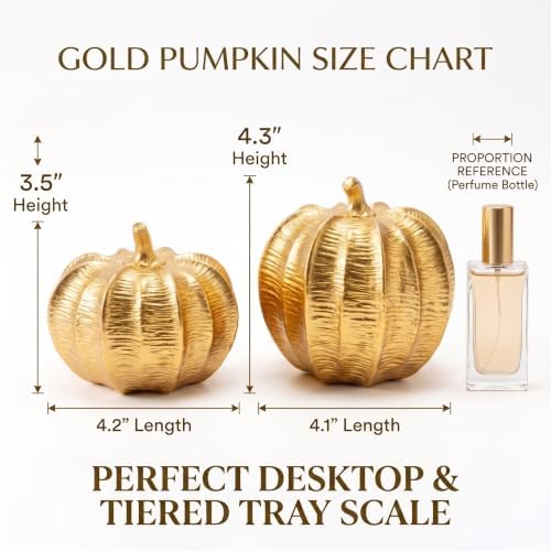 Gold Pumpkins Fall Decor, 2Pcs Decorative Pumpkin Figurine for Thanksgiving