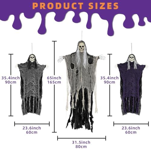 3PCS Scary Hanging Ghosts,Halloween Grim Reaper Skeleton Halloween Decor.