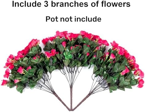 Ivydale Artificial Fake Camellia Flowers Plants for Outdoor Outside Spring Decoration, Faux Silk Hotpink Camellias UV Resistant Look Real for Planter Porch Patio Garden Yard, 3 Large Bundles