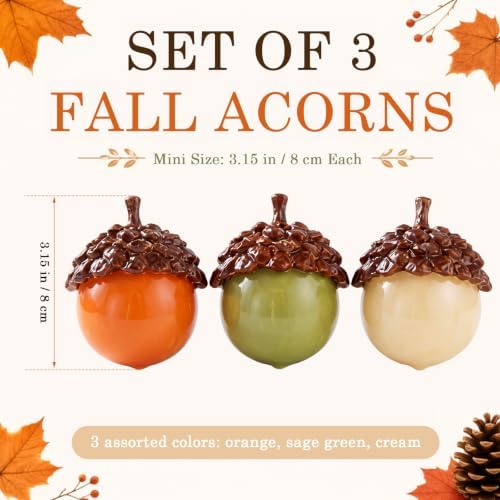 RattanView 3 Piece Large Fall Resin Acorns Decor, 3.15" Acorn Ornaments