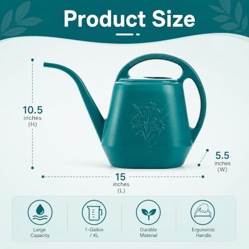 Fasmov 1-Gallon Plastic Watering Can with Comfortable Handle, Garden Watering Cans Long Spout for Indoor Outdoor Watering Plants (Green)