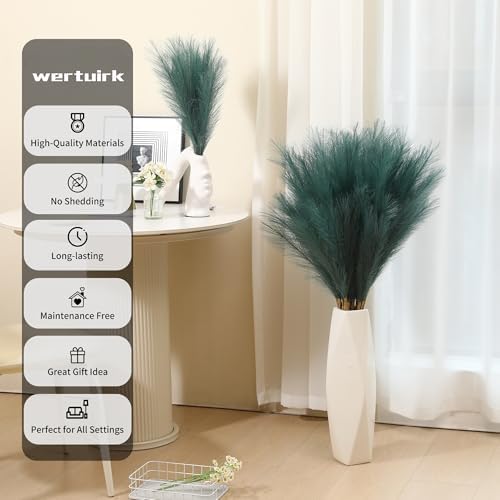 Wertuirk 9 Stems Green Pampas Grass, 38 Inch Tall Faux Pampas Grass Decor