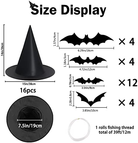 XIMISHOP 12pack Halloween Witch Hats Decortions with 3D Bats Wall Decor