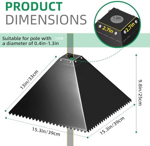 MIXXIDEA Metal Squirrel Baffle for Bird Feeder Pole, Pole Mount Bird House Guard, Squirrel Baffle for 4x4 Post (Black)