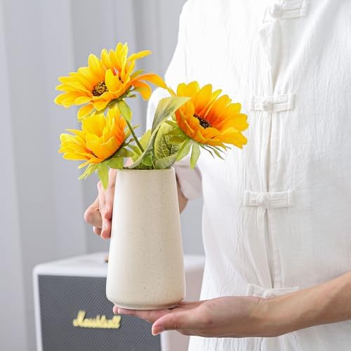Simple Boho Ceramic Flower Vase for Home Decor (Beige,Small)