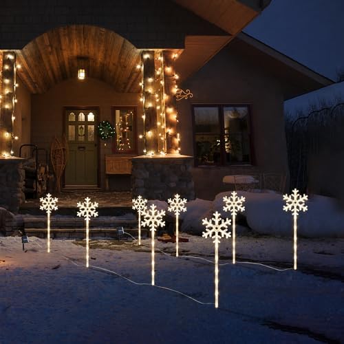 4 Pack Snowflake Solar Christmas Pathway Lights, Outdoor Decor