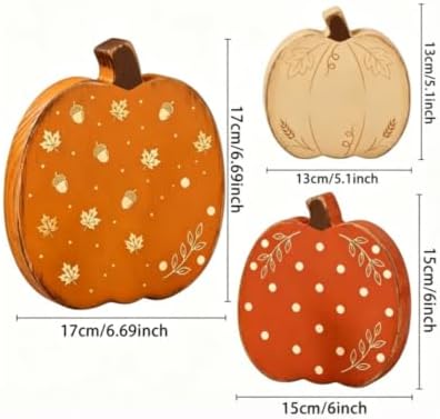 Fall Decorations Set of 3 Wooden Pumpkins - Farmhouse Rustic Autumn Harvest Thanksgiving Tiered Tray Decor for Table Mantel Shelf Indoor Home Decor