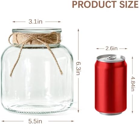 Houmury Glass Vases for Centerpieces 6 Inch Clear Large Vase Farmhouse Utensils Holder with Twine Ties Home Decor for Wedding Living Room Kitchen Dining Table Office (1)