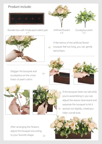 Dahey Artificial Flowers in Wood Box, Fall Centerpieces for Table Decor