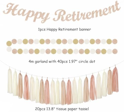 Champagne Gold Beige Happy Retirement Banner Party Decorations Burgleda