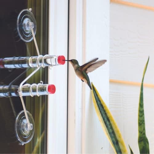 Geometric Window Hummingbird Feeder | Copper and Aluminum | Multiple Stations | Modern Hummingbird Feeder | Handcrafted | Home Décor | Glass Bottles | Suction Cups (Aluminum)