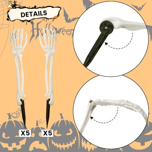 DIYDEC 10 PCS Halloween Skeleton Arm Decor White Hands Stakes for Outdoor