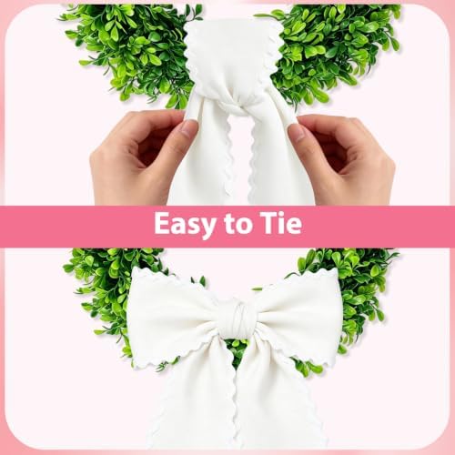 Wreath Sash for Front Door, 2pcs White Wreath Scarf with White Trim