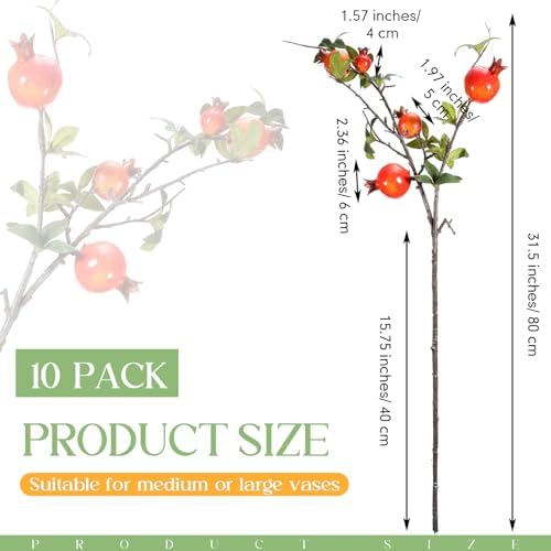 Thiccywoov 10 Pcs 31.5'' Artificial Pomegranate Branches Decor, Orange