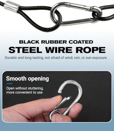 Bird Feeder Hanging Cable with Carabiner Hooks, Rust-Resistant Stainless Steel PVC Coated Wire Rope Chain for Tree Outdoor Garden Backyard Decor, 4 Pack 18 Inch
