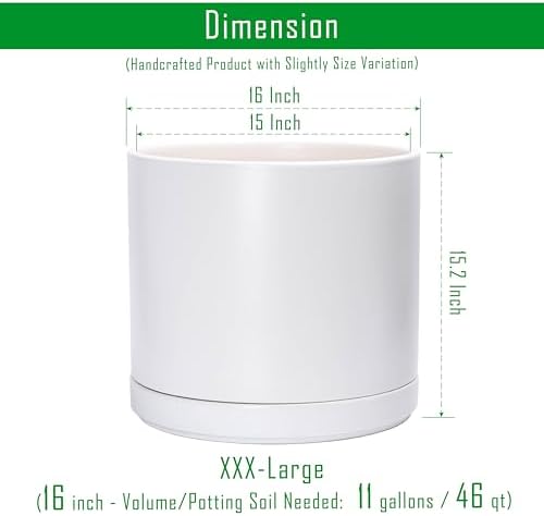 D'vine Dev 16 Inch Ceramic Planter Pot, White, 94-O-H-1