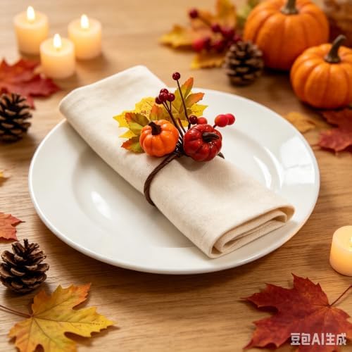 12 PCS Fall Napkin Rings Thanksgiving Napkin Rings Fall Napkin Holder Buckles with Maple Leaves Berries Autumn Harvest Table Decor for Dinner Party Banquet Wedding