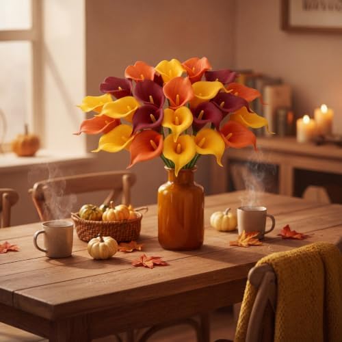 24 Pcs Halloween&Fall Flower Picks 14", Orange, Burgundy, Light Orange