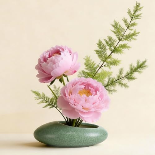 Flower Frog Vase Kit, Ikebana Flower Arrangement Ceramic Water Drop Flower Pot Flower Frog Flower Arrangement Vase Kit (Green Small Size)