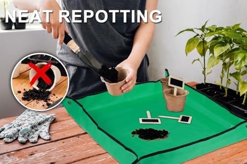 30" X 30" Large Plant Repotting Mat for Indoor Plants Potting Soil, Foldable Waterproof Plant Repotting/Potting Tray, Potting Mat for House Plants Succulents Gardening Tools Gifts for Gardener