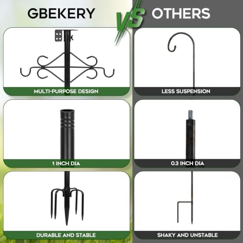 Gbekery 89’’ Smart Bird Feeder Pole Heavy Duty, 5-Prong Base & Double Hooks