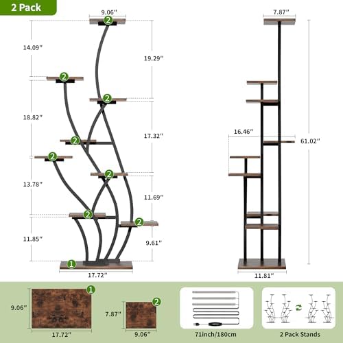Plant Stand Indoor with Grow Light - 2 Pack Lighted Large Plant Shelf Tall