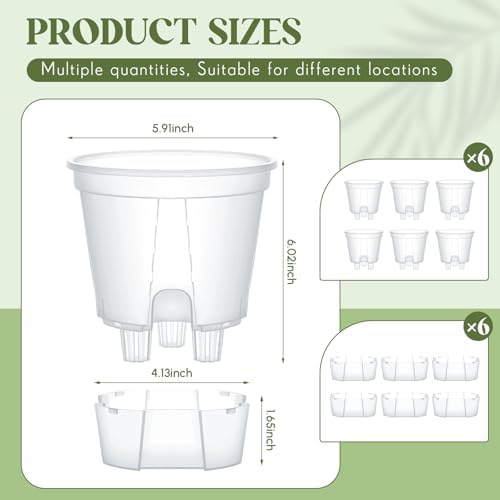 Wonderjune Self Watering Planter, 5.91'', Clear, 6 Pcs
