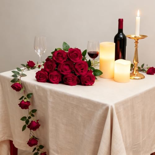 50Pcs Red Roses Artificial Flowers with Stems for Home Decor