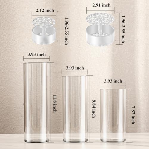 3 Large Acrylic Clear Cylinder Vase Set Unbreakable Plastic Vases