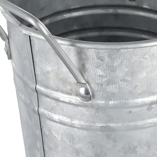 KINJOEK 8 PCS 9 Inch Galvanized Metal Flower Vases, Rustic Farmhouse French Flower Bucket Pots with Handle, Tall Galvanized Metal Vases for Centerpieces, Planter, Home Decor, Silver
