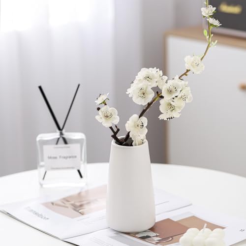 Simple Boho Ceramic Flower Vase for Home Decor (Bright White,Small)