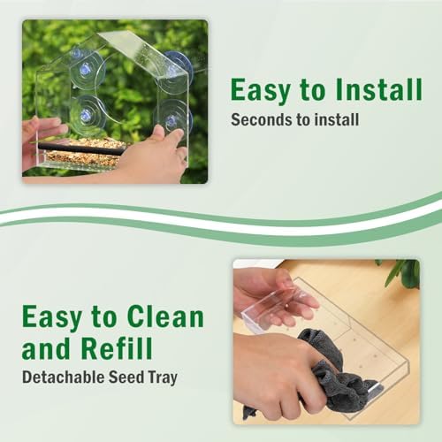 Window Bird Feeder with Strong Suction Cups - Removable Tray