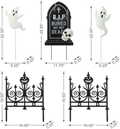 Glitzhome 24"H Set of 5 Halloween Metal Graveyard Tombstones Yard Stakes, Ghost Scary Yard Signs for Outside Lawn Garden Halloween Wall Decorations