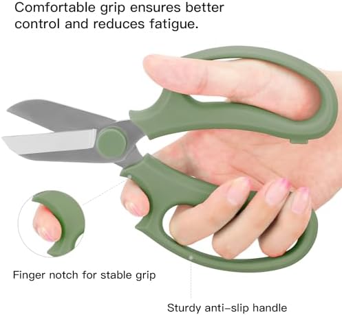 Housolution Flower Scissors, Steel Garden Pruning Shears, Avocado Green