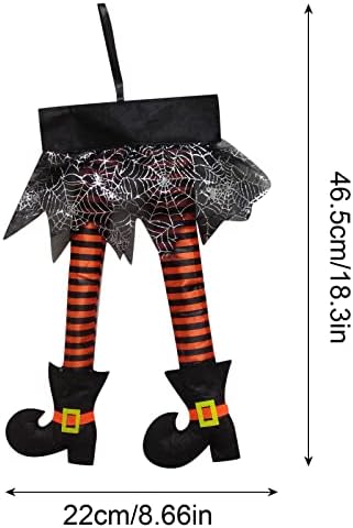 2PCS Halloween Witch Legs 18inch Plush Stuffed Orange Purple Witch Legs with Shoes Novelty Hanging Decoration for Front Door Sign Wall Hanger Wreath Halloween Party Home Decoration Supplies (A)