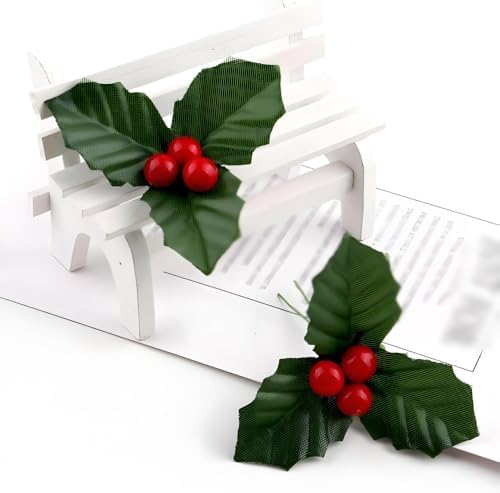 10Pcs Christmas Holly Berries Faux Berry Flowers with Leaves Xmas Berry Picks Christmas Wreath Branches Vase Fillers, Artificial Flowers (Gold)