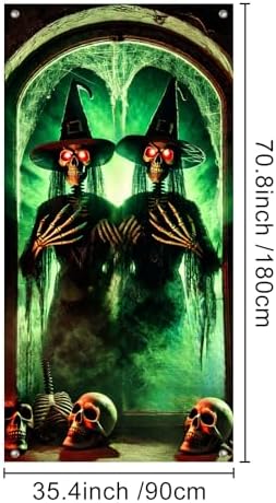 BlissYard Door Cover Skeleton Witch Haunted House 35x71 Inch Polyester