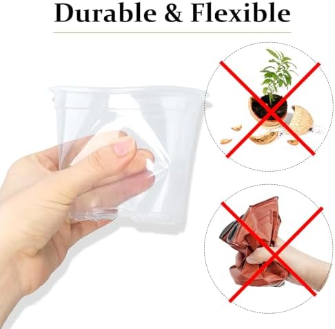 20 Pack 5 Inch Clear Nursery Pots with Drainage and Saucer, Clear Plastic Planter Pots for Plants, Flexible Seed Starting Pots for Succulents, Small Herbs, Annual Flowers (5 Inch)