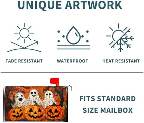 Halloween Ghost Mailbox Cover Magnetic Large Size 25.5 x 21 Inch Halloween Pumpkin Mail Box Covers Fall Scary Night Mailbox Wraps Post Letter Box Cover for Holiday Garden Yard Outdoor Outside Decor
