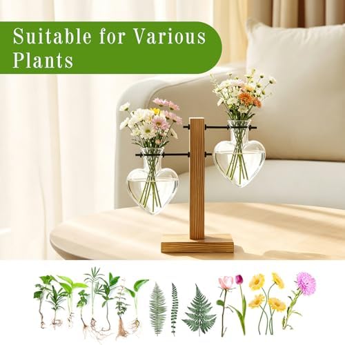 XXXFLOWER Plant Propagation Station Terrarium Wooden Stand 2 Love Bulb Vase