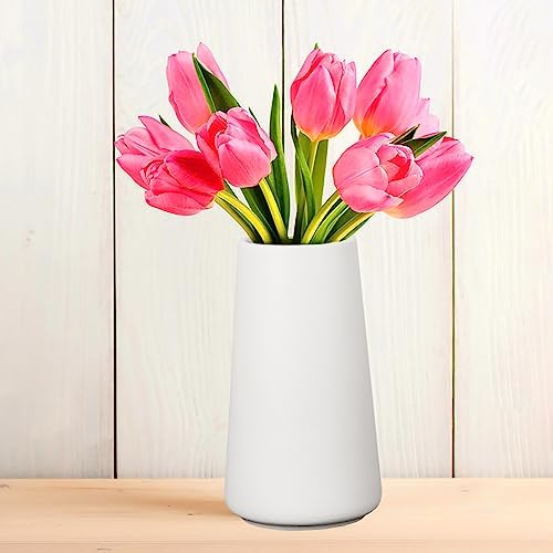 White Frosted Ceramic Vase 6 Inch - Modern Minimalist Vase for Lavender, Pampas Grass, Dried Flowers & Plants | Elegant Wedding Table Decor, Shelf Decor, Living Room