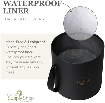 4 Flower Bouquet Hat Boxes | 2 Per Size Round Floral Arrangement Vase | Satin Ribbon Handle & Waterproof Liner | Gift Box for Flowers with Lids | Black