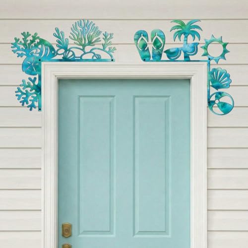 MorningRo 4 Pcs Beach Themed Door Frame Topper Nautical Metal Wall Art