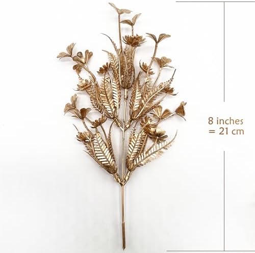 PASYOU Gold Fake Flowers Artificial Shrubs for Christmas Decor, Plastic Plants Faux Leaves Stems Grass Foliage Home Wreath Ornaments Party Hotel Wedding Event Gift DIY Tree Decoration Golden 10 Pack