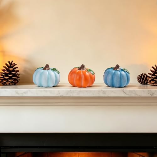 Fall Pumpkin Decorations Set Of 3 – Resin Pumpkins With Vines & Leaves