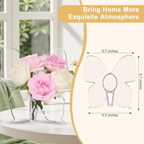 Acrylic Butterfly Vase for Flowers,Clear Art Flower Vases for Centerpieces Table Decoration,Acrylic Flower Vase for Home/Living Room/Office/Wedding/Coffee Table/Party Decor