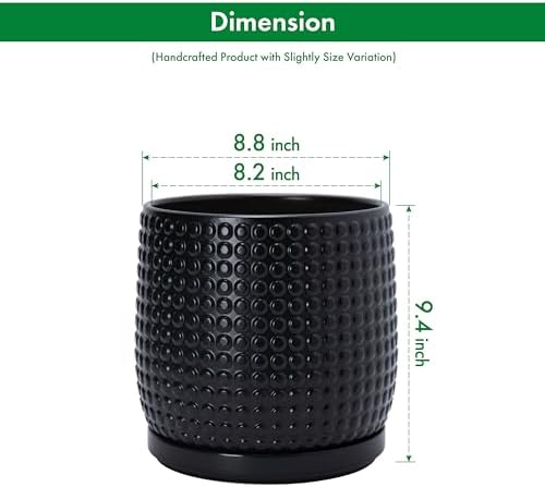 D'vine Dev Beaded Ceramic Pot with Saucer, 8 in, Ebony Matte, 27-C-Q-6